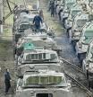 Rostov Of Don (Russian Federation), 23/02/2022.- Russian armored vehicles at the railway station in Rostov region, Russia, 23 February 2022. The Russian president on 21 February convened an extraordinary meeting of the Russian Security Council, to discuss the recognition of the self-proclaimed Donetsk People's Republic (DNR) and Luhansk People's Republic (LNR). On the same day he signed a decree recognizing the two republics of Donbass as independent states, as well as an agreement on friendship, cooperation and mutual assistance. The Russian Defense Ministry was instructed to ensure the maintenance of peace by the Russian armed forces. (Rusia, Ucrania) EFE/EPA/STRINGER
