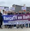 El comité de Barça TV acudió el viernes a la ciudad deportiva Joan Gamper para escenificar la protesta general de la televisión blaugrana