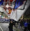 Manifestación de serbios de Kosovo en Belgrado contra el acuerdo el pasado viernes