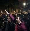 Casapound far-right wing militants do the Nazi salute in front of former MSI (Italian Social Movement) party branch during the 41st anniversary of Acca Larentia killings in Rome, Italy, on January 07, 2019. The Acca Larentia killings refers to the political killing of three fascist activists - Franco Bigonzetti, Francesco Ciavatta and Stefano Recchioni - of the Youth Front of the Italian Social Movement the evening of January 7, 1978, in Rome. In past years, Italian far-right movements such as Casapound have used the Acca Larentias anniversary as a main event in their political agenda, gathering thousands of militants from all around the country. (Photo by Michele Spatari/NurPhoto via Getty Images)