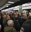 Soccer fans gather on train station ahead the Group C match between Serbia and England at the Euro 2024 soccer tournament in Gelsenkirchen, Germany, Sunday, June 16, 2024. (AP Photo/Markus Schreiber)