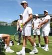 LONDON, ENGLAND - JUNE 29: Carlos Alcaraz of Spain with his team after practice prior to The Championships Wimbledon 2024 at All England Lawn Tennis and Croquet Club on June 29, 2024 in London, England. (Photo by Clive Brunskill/Getty Images)
