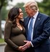 Una falsa Kamala Harris embarazada y acaramelada con un falso Donald Trump