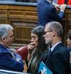 Santos Cerdán (PSOE) con Miriam Nogueras, Josep Maria Cruset y Pilar Calvo, esta semana en el Congreso