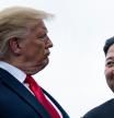 US President Donald Trump and North Korea's leader Kim Jong-un talk before a meeting in the Demilitarized Zone(DMZ) on June 30, 2019, in Panmunjom, Korea. (Photo by Brendan Smialowski / AFP)