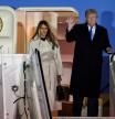 El presidente Donald Trump y la primera dama Melania Trump a su llegada al aeropuerto de Fiumicino, en Roma