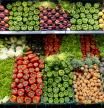 Verduras y frutas frescas en la sección refrigerada de un supermercado