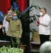 Handout picture taken from Cuban website www.cubadebate.cu showing Cuban First Secretary of the Communist Party Raul Castro (L) waving near Cuban President Miguel Diaz-Canel during the opening session of the 8th Congress of the Cuban Communist Party at the Convention Palace in Havana, on April 16, 2021. - The 8th Congress of the Cuban Communist Party (PCC) starting Friday will end over six decades of the government of Fidel and Raul Castro, giving way to a new generation. (Photo by - / CUBADEBATE.CU / AFP) / RESTRICTED TO EDITORIAL USE - MANDATORY CREDIT AFP PHOTO / CUBADEBATE.CU - NO MARKETING NO ADVERTISING CAMPAIGNS -DISTRIBUTED AS A SERVICE TO CLIENTS