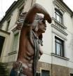RADEBEUL, GERMANY - FEBRUARY 22: A statue of an American Indian stands in front of the Karl May Museum, which is also the former residence of 19th-century German writer Karl May, on February 22, 2017 in Radebeul, Germany. May's Wild West series, with its protaganists of Old Shatterhand and Winnetou, is an indelible facet of central European childhood literature and has sold millions of copies worldwide. May was born on February 25, 1842 and his 175th birthday occurs this coming Saturday. (Photo by Sean Gallup/Getty Images)