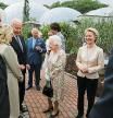 Britain's Queen Elizabeth II speaks to US President Joe Biden and his wife Jill Biden during reception with the G7 leaders at the Eden Project in Cornwall, England, Friday June 11, 2021, during the G7 summit. (Jack Hill/Pool via AP)
