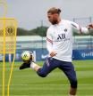 Sergio Ramos durante un entrenamiento del PSG