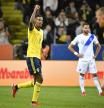 Swedens' Alexander Isak celebrates scoring during the World Cup Group B qualifying soccer match between Sweden and Greece at Friends Arena in Stockholm, Sweden, Tuesday, Oct. 12, 2021. (Jessica Gow/TT News Agency via AP)