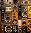 Wall of retro vintage style Music sound speakers