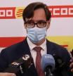 El líder del PSC, Salvador Illa, en la sede de CCOO en Barcelona