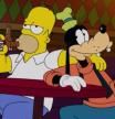 Homer y Goofy bebiendo cerveza juntos