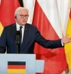 German President Frank-Walter Steinmeier attends a press briefing with the Polish President after their meeting in Warsaw on April 12, 2022. (Photo by JANEK SKARZYNSKI / AFP)