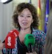 Josefina Bueno, atendiendo a los medios ya como Consellera de Innovación, Universidades, Ciencia y Sociedad Digital.