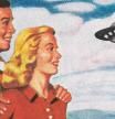 Ilustración sin datar de una pareja observando un ovni.