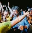 Verona (Italy), 27/06/2022.- Damiano Tommasi (C), Italian former AS Roma soccer player, celebrates with his supporters winning the elections for Verona's mayor, in Verona, Italy, 27 June 2022. Italy's center-left coalition won seven of the 13 provincial capitals that went to runoffs in the local elections on 26 June. (Elecciones, Italia) EFE/EPA/FILIPPO VENEZIA