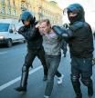 Russian policemen detain a demonstrator protesting against mobilization in St. Petersburg, Russia, Saturday, Sept. 24, 2022. (AP Photo)