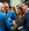Italy's Ecological Transition Minister Roberto Cingolani (L) speaks with Spain's Energy Minister Teresa Ribera (2nd R) at the opening of an European Union energy ministers meeting at the EU headquarters in Brussels on September 30, 2022. - Energy ministers gather in Brussels to consider an emergency European Commission proposal that includes cutting power use in the bloc, imposing windfall levies on energy companies and discussing a price cap on wholesale gas supplies. (Photo by JOHN THYS / AFP)