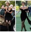A la izquierda Elizabeth Debicki emulando a la princesa Diana (derecha) con su mítico vestido de la venganza