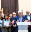 El conseller Balcells, en la presentación del preacuerdo junto a representantes de patronales y sindicatos