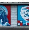 Murals of Jesus and former U.S. President Donald Trump on a building owned by a commissioner in Fulton County, Pennsylvania, U.S., December 6, 2022. REUTERS/Hannah Beier