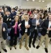 La secretaria general del PP, Cuca Gamarra, en el acto de presentación del candidato a la alcaldía de Logroño, Conrado Escobar, a la que asistió el alcalde de Madrid