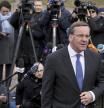 German Defence Minister Boris Pistorius, front, leaves after a press conference during the meeting of the 'Ukraine Defense Contact Group' at Ramstein Air Base in Ramstein, Germany, Friday, Jan. 20, 2023. Defense leaders are gathering at Ramstein Air Base in Germany Friday to hammer out future military aid to Ukraine, amid ongoing dissent over who will provide the battle tanks that Ukrainian leaders say they desperately need. (AP Photo/Michael Probst)