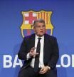 El presidente del Barcelona, Joan Laporta, durante la rueda de prensa que ha ofrecido este jueves para valorar la actualidad del club azulgrana