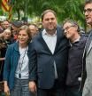 BARCELONA-SALIDA DE LOS DETENIDOS DEL 20 S EN LA CIUDAD DE LA JUSTICIA- DE IZDA A DCHA- CARME FORCADELL, ORIOL JUNQUERAS,JOSEP MARIA JOVE Y LLUIS SALVADO- FTOO ANA JIMENEZ