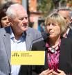 Carme Forcadell, al costat del candidat d'ERC a Barcelona, Ernest Maragall, en una roda de premsa a Nou Barris