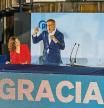 Jose Luis Martinez-Almeida, Alberto Nuñez Feijoo e Isabel Diaz Ayuso, celebran victoria partido popular en Madrid.