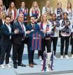 FOTO ALEX GARCIA EL EQUIPO FEMENINO DEL FC BARCELONA OFRECE A LA AFICION EL TROFEO DE CAMPEONAS DE EUROPA EN PLAZA SANT JAUME, GENERALITAT Y AJUNTAMENT. ALEXIA PUTELLAS, JOAN LAPORTA 2025/06/04