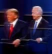 Trump y Biden reflejados en el plástico anticovid en un debate