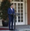 El presidente del Gobierno, Pedro Sánchez, durante su comparecencia sin preguntas en el Palacio de la Moncloa para comunicar oficialmente la composición del nuevo Gabinete, con 22 carteras, cinco de las cuales corresponden a Sumar