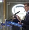 El presidente del PP, Alberto Núñez Feijóo, durante su intervención en el desayuno informativo organizado por Nueva economía Forum
