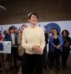 SANTIAGO DE COMPOSTELA, 18/02/24.- La candidata del BNG a la presidencia de la Xunta de Galicia, Ana Pontón, comparece ante los medios de comunicación este domingo tras conocerse los resultados electorales, en los que el PP de Alfonso Rueda ha mantenido la mayoría absoluta. EFE/ Cabalar