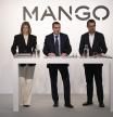 Margarita Salvans, directora financiera, Toni Ruiz, consejero delegado, y César de Vicente, director global de retail, en la presentación de los resultados de Mango