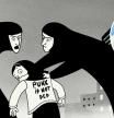 Fotograma del filme de animación 'Persépolis' junto a su autora, la iraní Marjane Satrapi