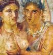 Sátiro que abraza a una ménade. Detalle de un fresco romano de Pompeya en el Museo Arqueológico Nacional de Nápoles