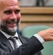 Manchester City's Spanish coach Pep Guardiola reacts in Royal box on Centre Court during the sixth day of the 2024 Wimbledon Championships at The All England Lawn Tennis and Croquet Club in Wimbledon, southwest London, on July 6, 2024. (Photo by ANDREJ ISAKOVIC / AFP) / RESTRICTED TO EDITORIAL USE