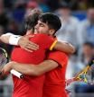 PARIS, FRANCE - JULY 27: Rafael Nadal (L) and partner Carlos Alcaraz of Team Spain celebrate against Andres Molteni and Maximo Gonzalez of Team Argentina during the Men's Doubles first round match on day one of the Olympic Games Paris 2024 at Roland Garros on July 27, 2024 in Paris, France. during the Men's/Women's Singles/Doubles first round match on day one of the Olympic Games Paris 2024 at Roland Garros on July 27, 2024 in Paris, France. (Photo by Clive Brunskill/Getty Images)