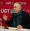 El secretario general de UGT, Pepe Álvarez, interviene durante una rueda de prensa, en la sede de UGT, a 8 de enero de 2025, en Madrid (España). Durante la comparecencia, ha analizado la situación económica, política y social y ha presentado las propuestas del sindicato de cara al nuevo año.