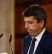 Valencia's regional leader, Carlos Mazon, reacts as he announces his decision to resign over his administration's handling of catastrophic floods that swept over the region a year ago, at the Palau de la Generalitat Valenciana (Valencian Regional Government Building), in Valencia, Spain, November 3, 2025. REUTERS/Eva Manez