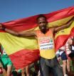 LAGOA, ALGARVE, PORTUGAL - DECEMBER 14: First place Thierry Ndikumwenayo of Spain celebrates victory following the Senior Men's 7470m Race during the 2025 SPAR European Cross Country Championships on December 14, 2025 in Lagoa, Algarve, Portugal. (Photo by Maja Hitij/Getty Images for European Athletics)