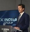 LEÓN, 15/01/2026.- El presidente de Indra, Ángel Escribano interviene en la presentación del proyecto de la nueva planta que la empresa Indra Group va a construir en León y se ubicará en dos naves ya construidas en el polígono industrial de Villadangos. EFE/ J.Casares