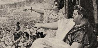 Ilustración de Nerón en un combate de gladiadores