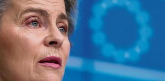 European Commission President Ursula von der Leyen speaks during a joint news conference with European Council President Charles Michel at the end of a EU summit video conference at the European Council headquarters in Brussels, Thursday, Jan. 21, 2021. European Union leaders assessed more measures to counter the spread of coronavirus variants during a video summit Thursday as the bloc's top disease control official said urgent action was needed to stave off a new wave of hospitalizations and deaths. (Olivier Hoslet, Pool Photo via AP)